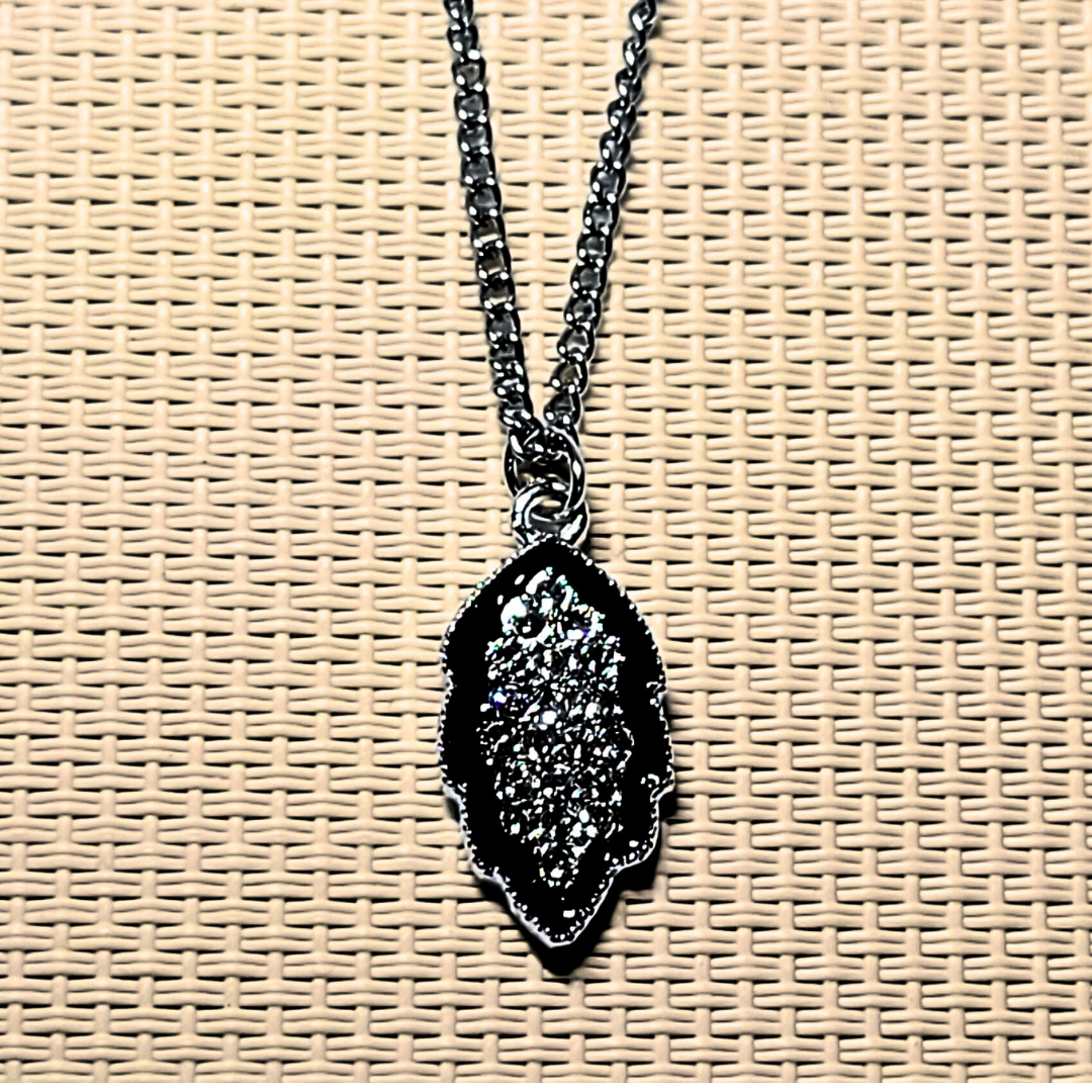 Crystal Leaf Pendant with chunky black chain