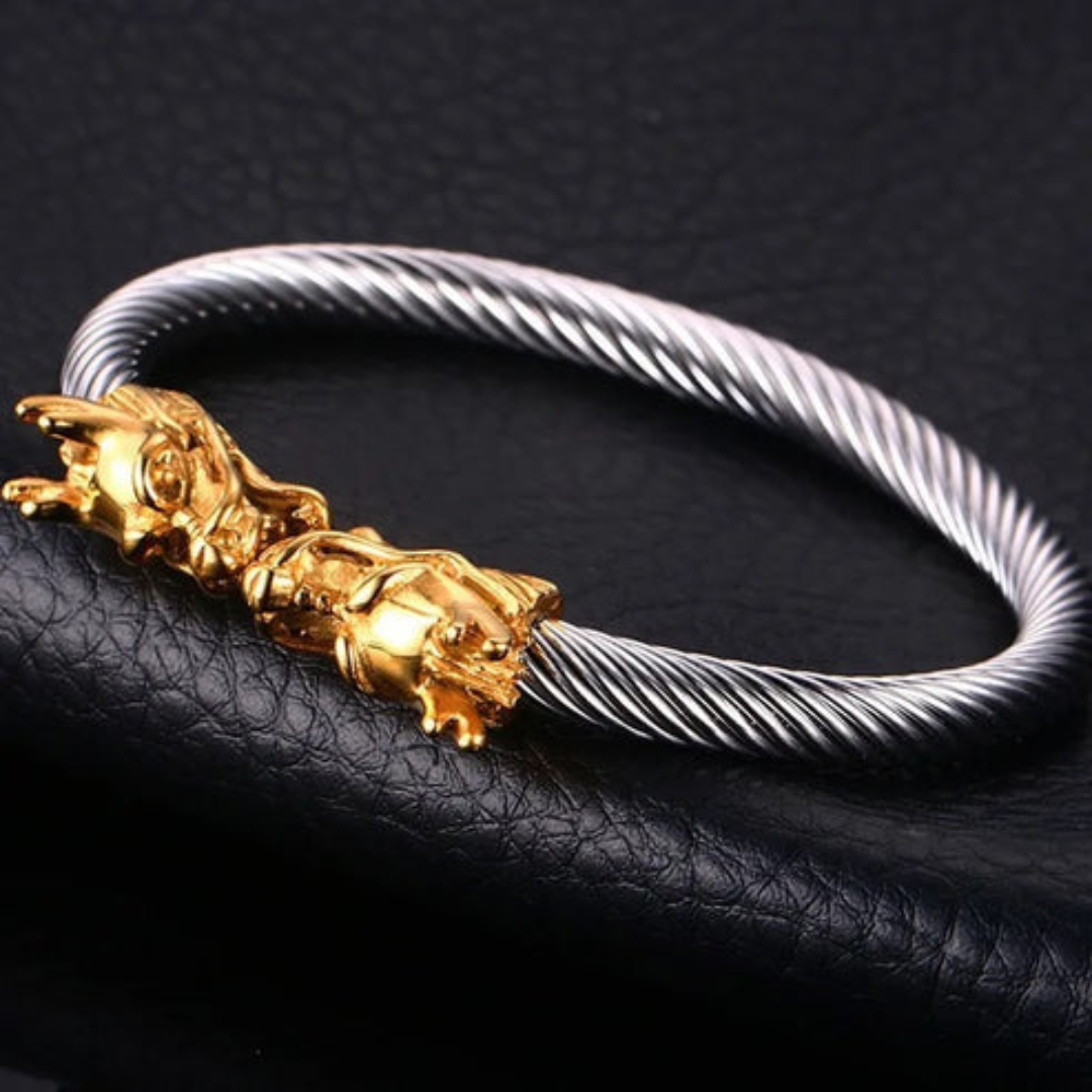Alpha Dragon Silver/Golden Steel Bracelet for Men
