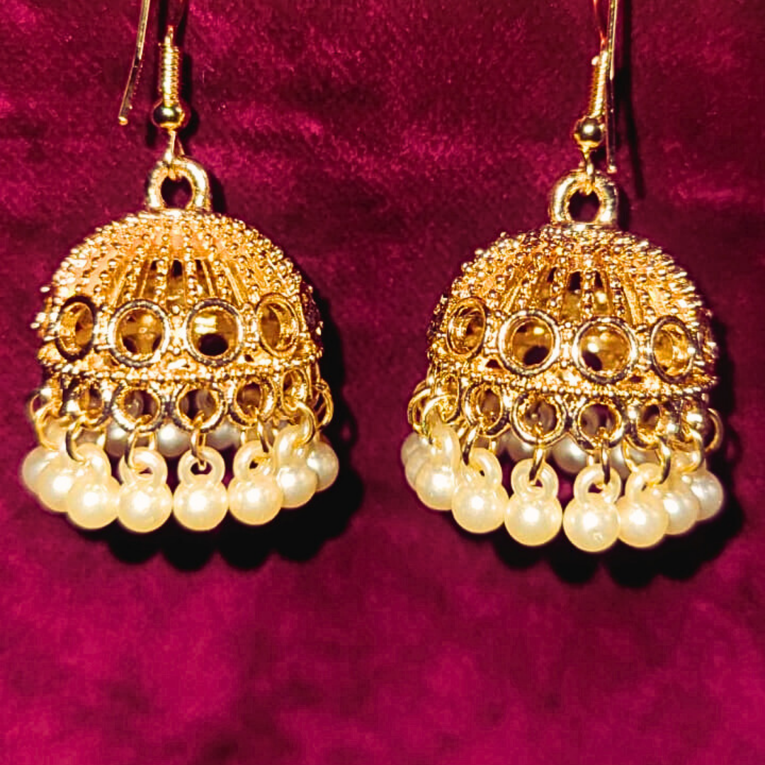 Elegant golden/silver color jhumka Bali by Salmanify Jewellers.
