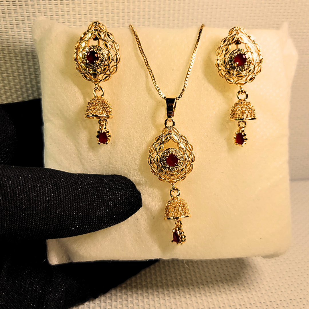 Regal Teardrop Necklace set - Golden