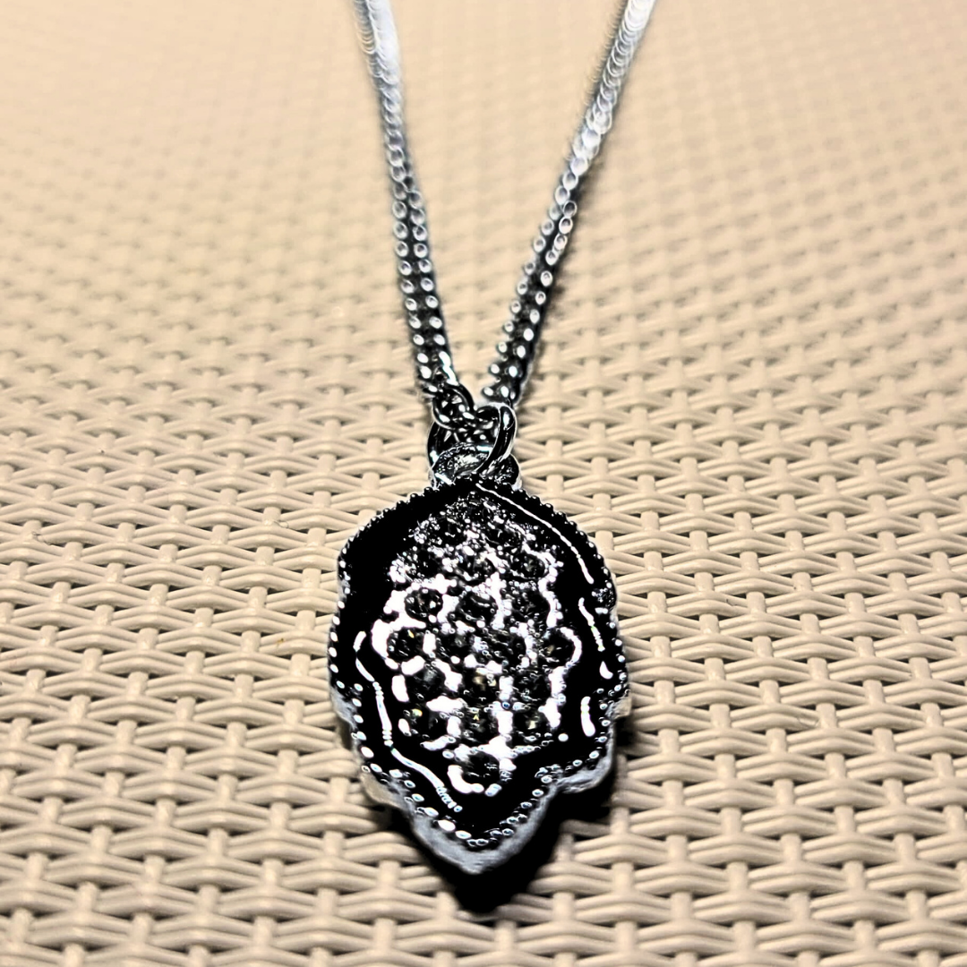Crystal Leaf Pendant with chunky black chain