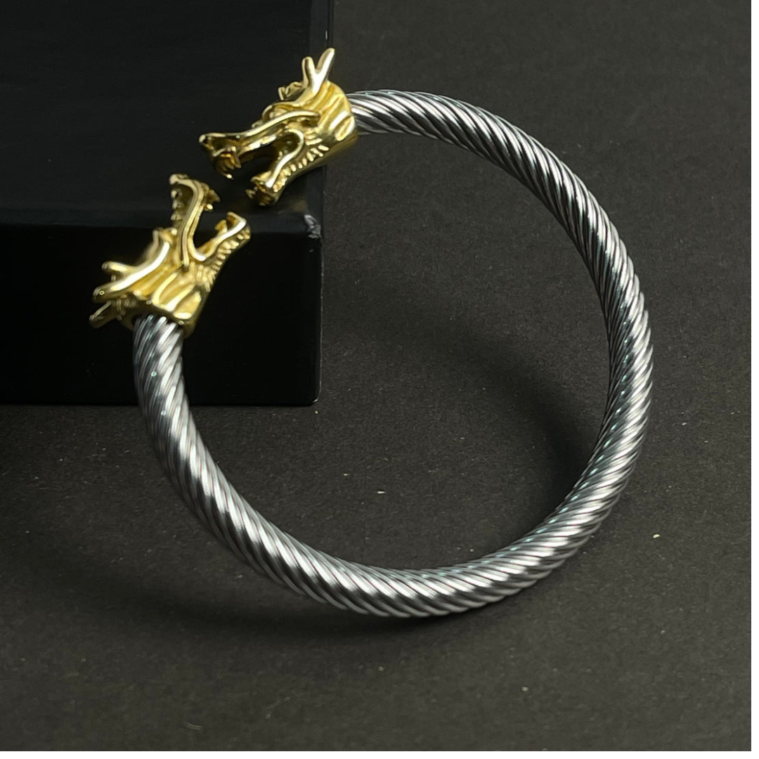 Alpha Dragon Silver/Golden Steel Bracelet for Men