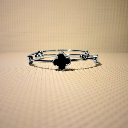 Four Leaf Clover Bangle - Silver