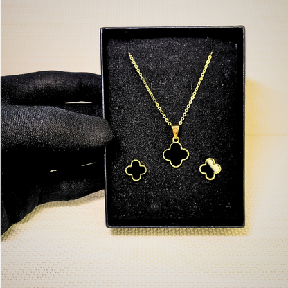 Clover Necklace with earrings - Golden