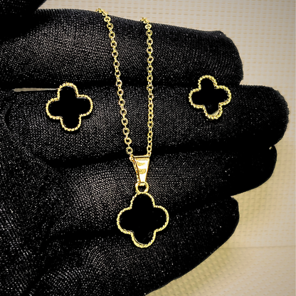 Clover Necklace with earrings - Golden