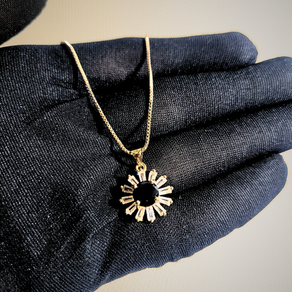 Golden Sunburst Black Stone Necklace