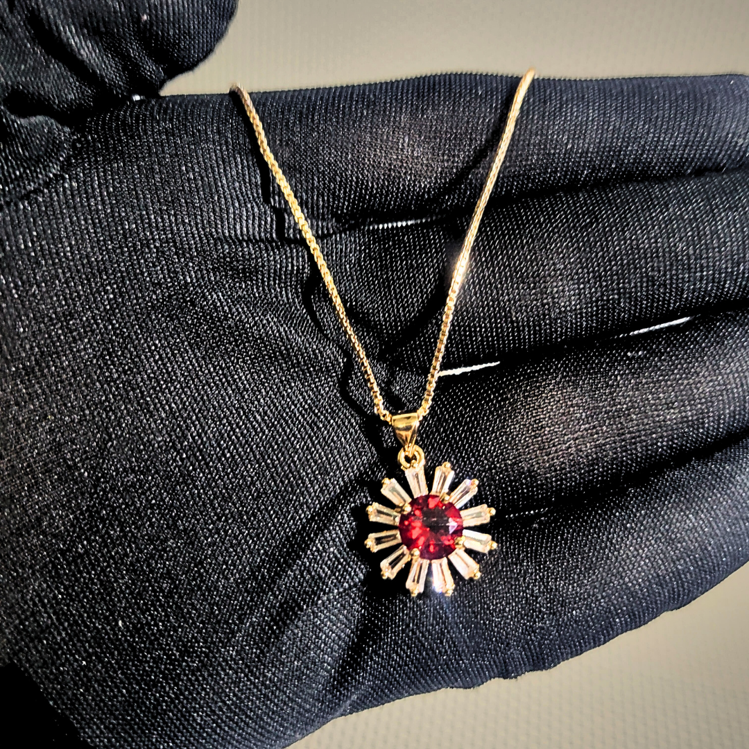 Golden Sunburst Ruby Necklace