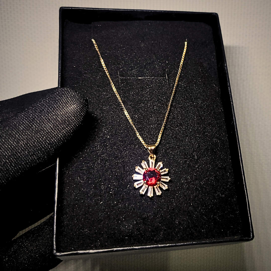 Golden Sunburst Ruby Necklace