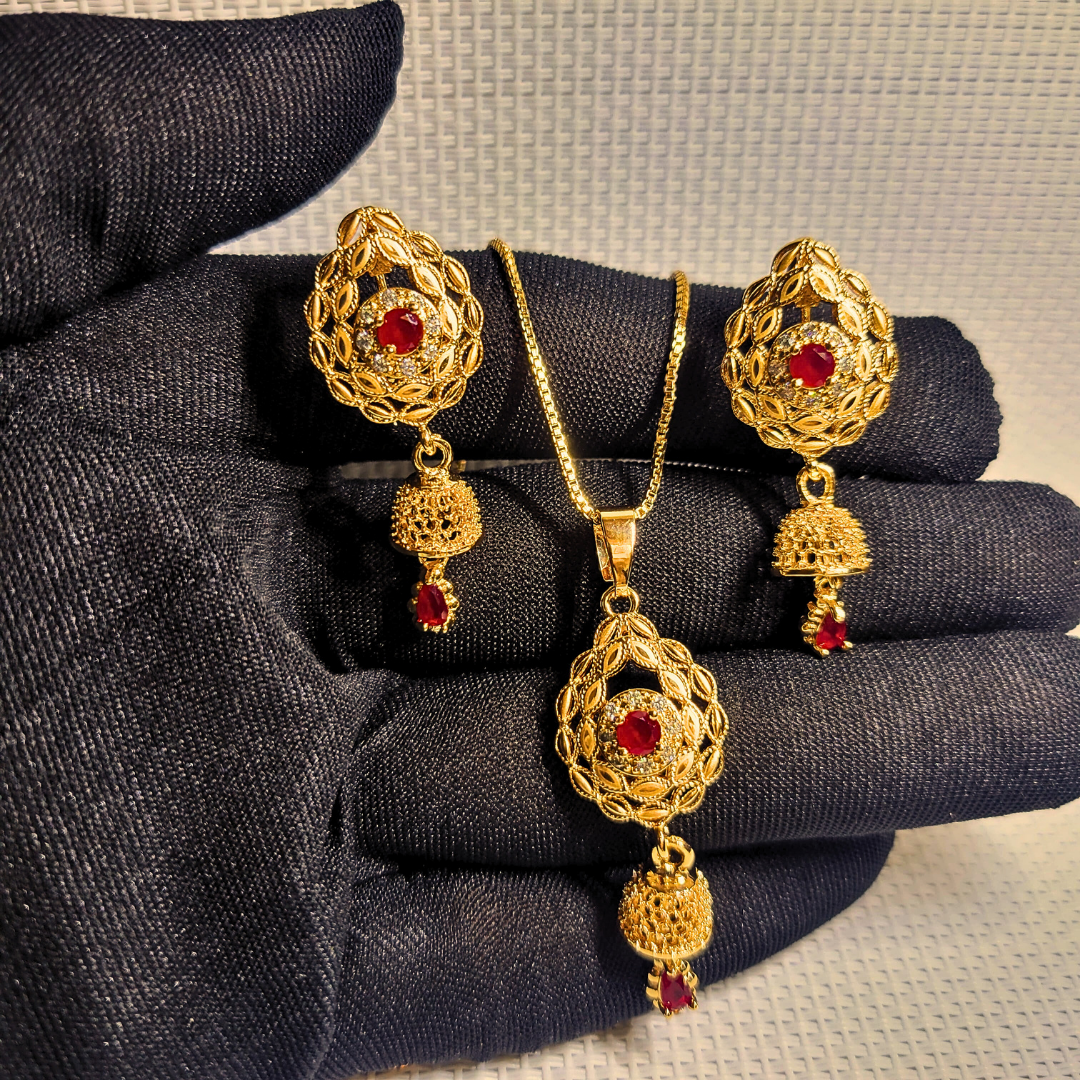 Regal Teardrop Necklace set - Golden