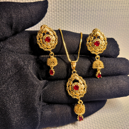 Regal Teardrop Necklace set - Golden