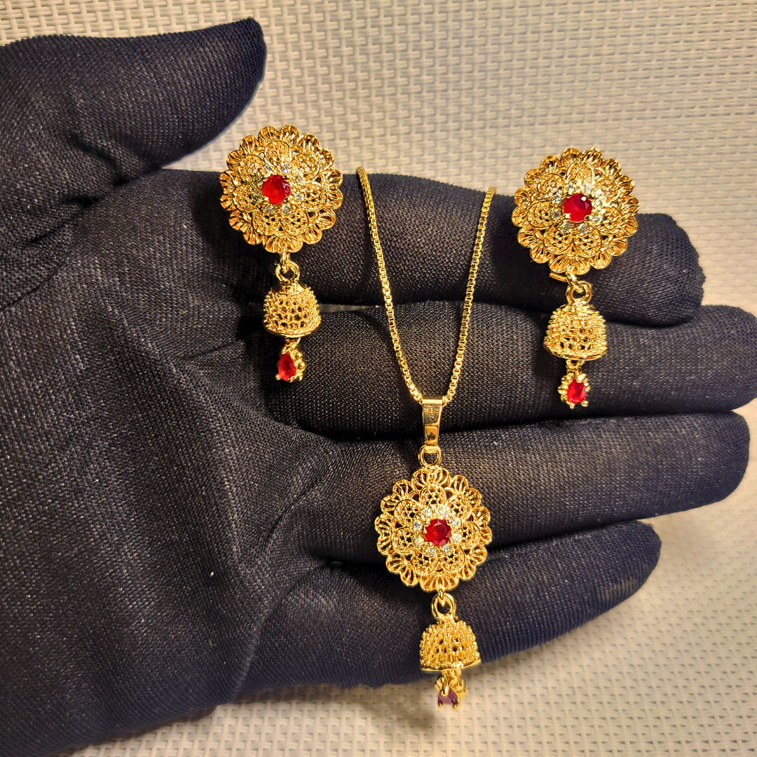 Regal flower Necklace set - Golden