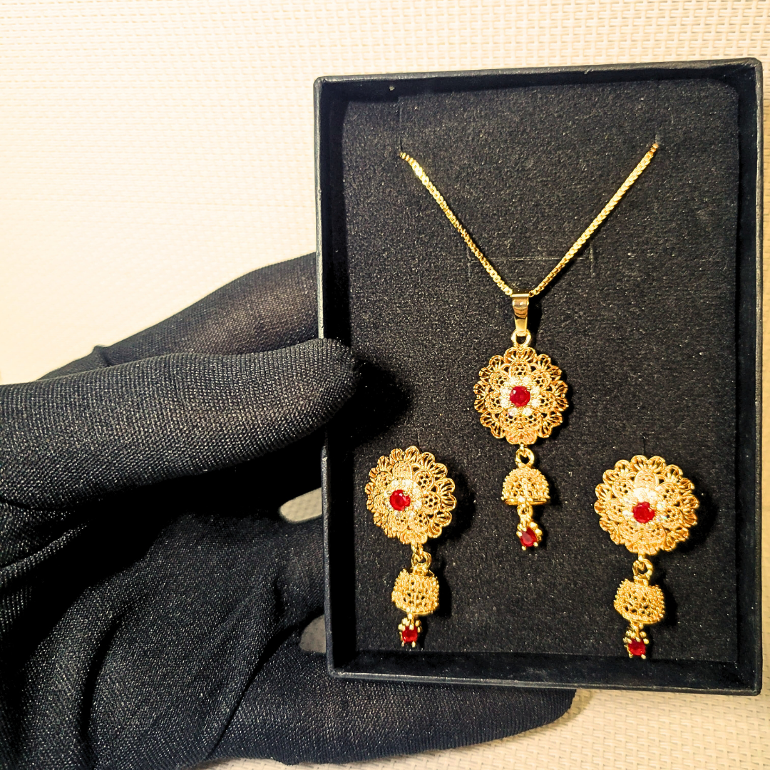 Regal flower Necklace set - Golden